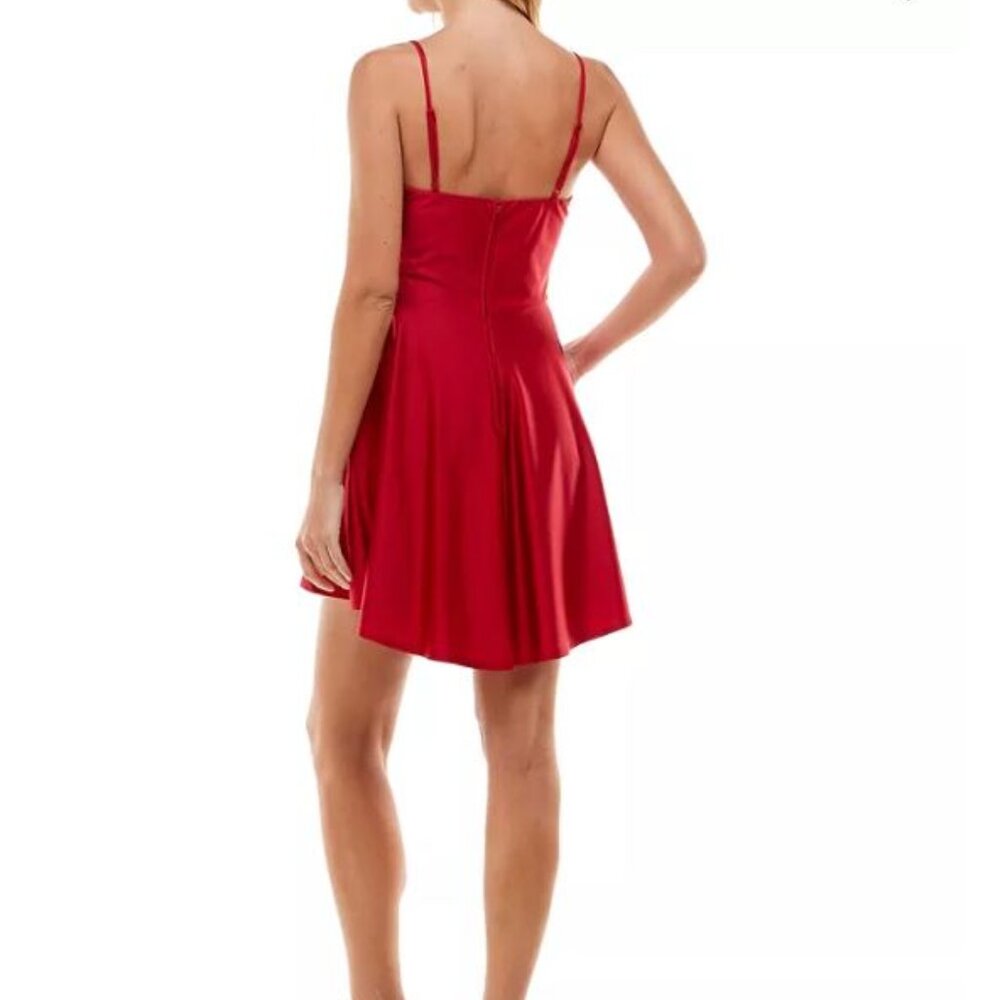 City Studios Juniors' Draped-Top Skater Dress, Size 1, Scarlet - Picture 2 of 10